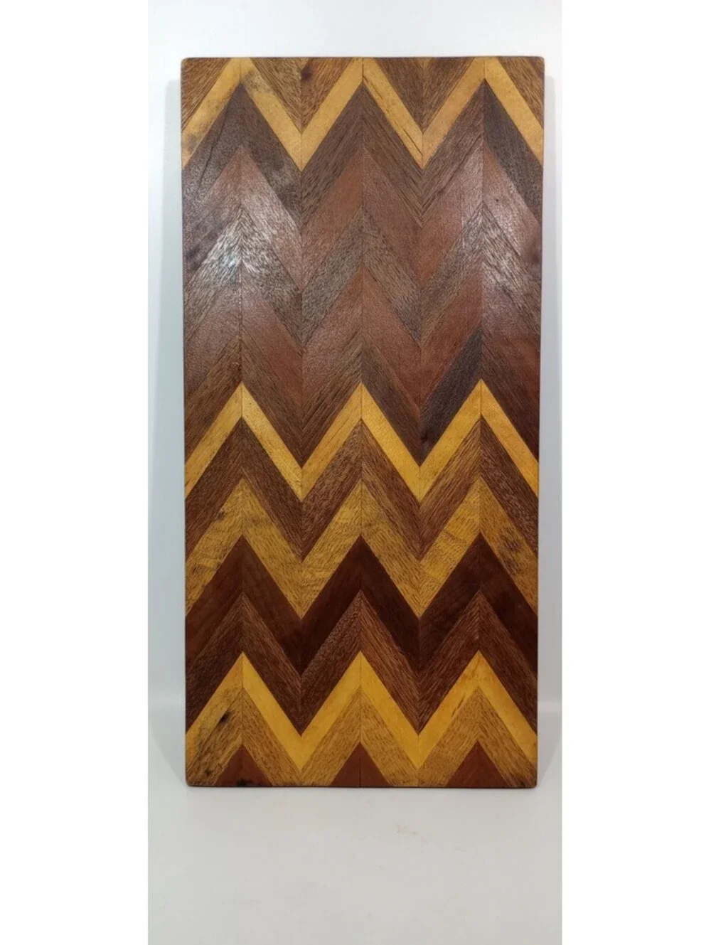 Artisan Exotic Multi-Wood CHEVRON Striped Cutting Charcuterie Board Serving Tray
